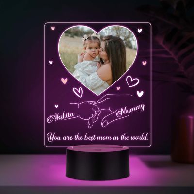 Personalized “You Are the Best Mom in the World” Acrylic LED Lamp with Multicolor Light (USB Powered)